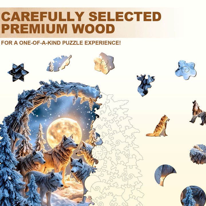 Schneenacht-Wölfe Holzpuzzle