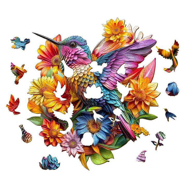 Hummingbird and Flowers Wooden Jigsaw Puzzle - By Woodbests