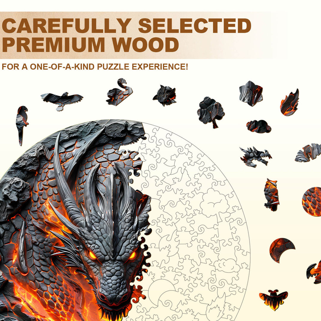 3D flame wall dragon Wooden Jigsaw Puzzle