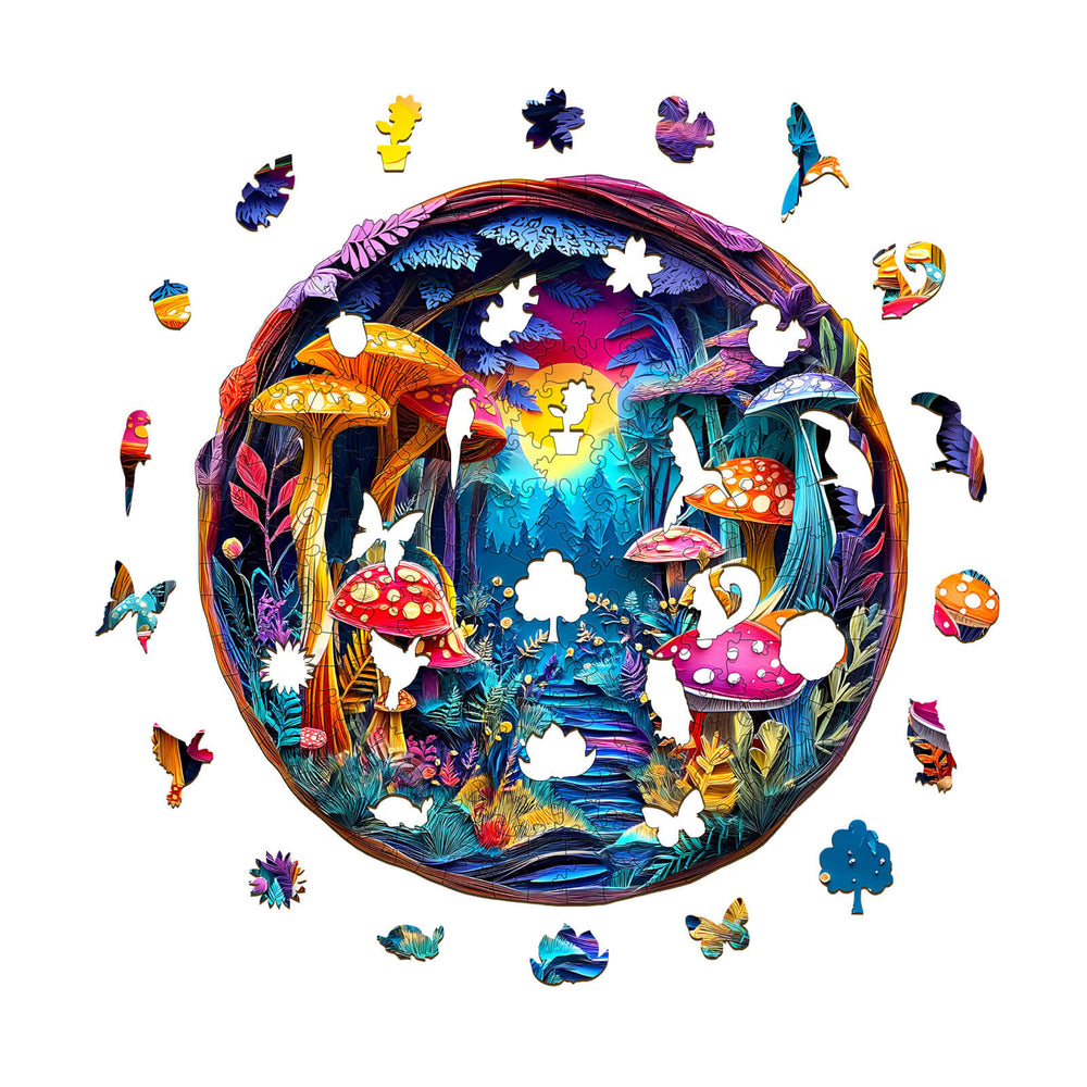 3D Colorful Paper Sculpture Mushroom Wooden Jigsaw Puzzle - By Woodbests