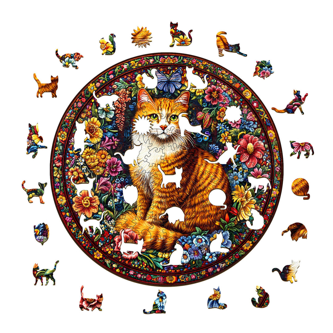 Blumen-Katzen Holzpuzzle