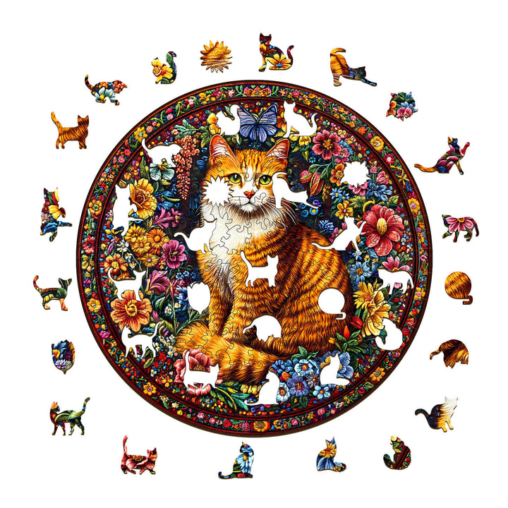 Blumen-Katzen Holzpuzzle