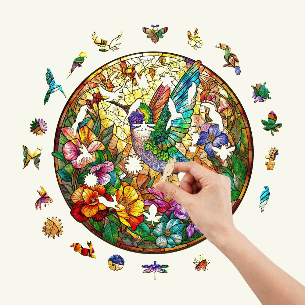 Stained Glass Hummingbird Wooden Jigsaw Puzzle - By Woodbests