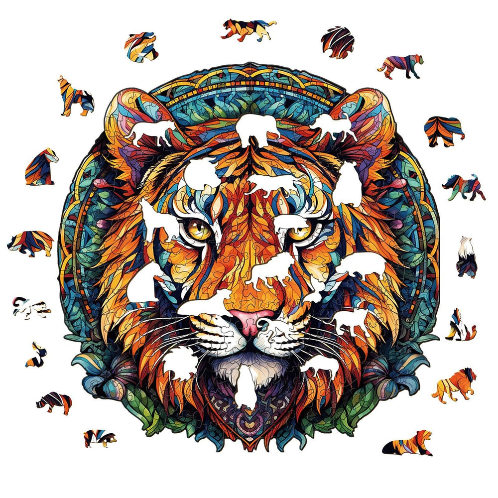 Mandala Tiger Wooden Jigsaw Puzzle-Woodbests