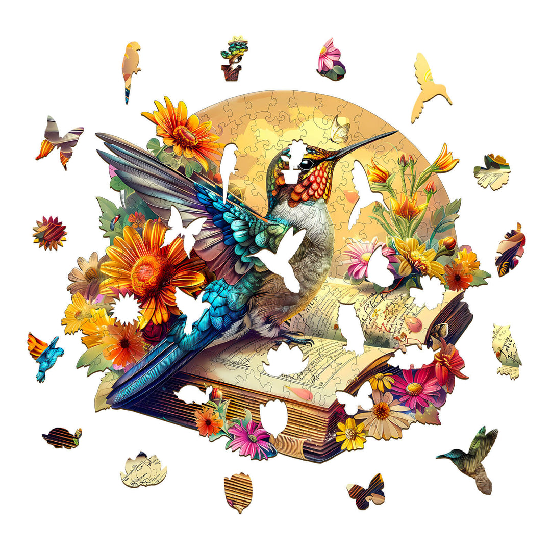 Kolibri auf Buch Holzpuzzle