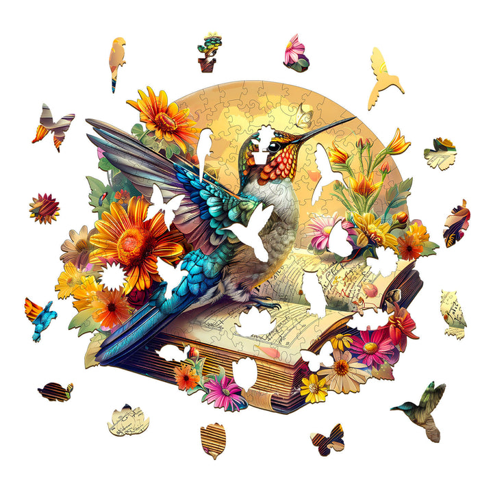 Kolibri auf Buch Holzpuzzle