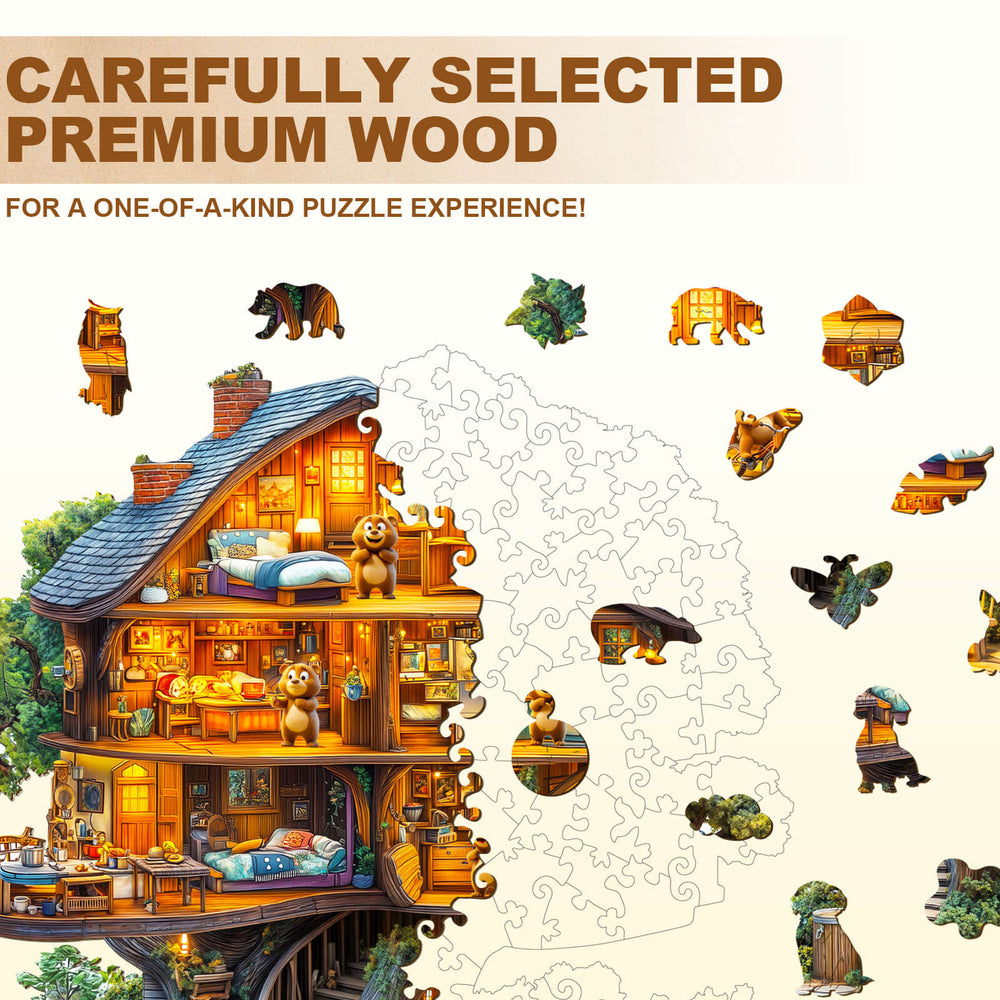 Bear House Wooden Jigsaw Puzzle featuring premium wood pieces for a unique puzzling experience.