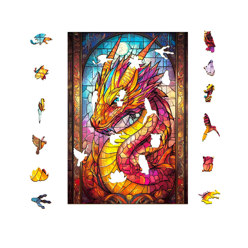 Stained Glass Dragon Wooden Jigsaw Puzzle - By Woodbests