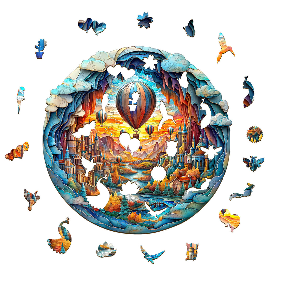 3D Luftballon-Stadt Holzpuzzle