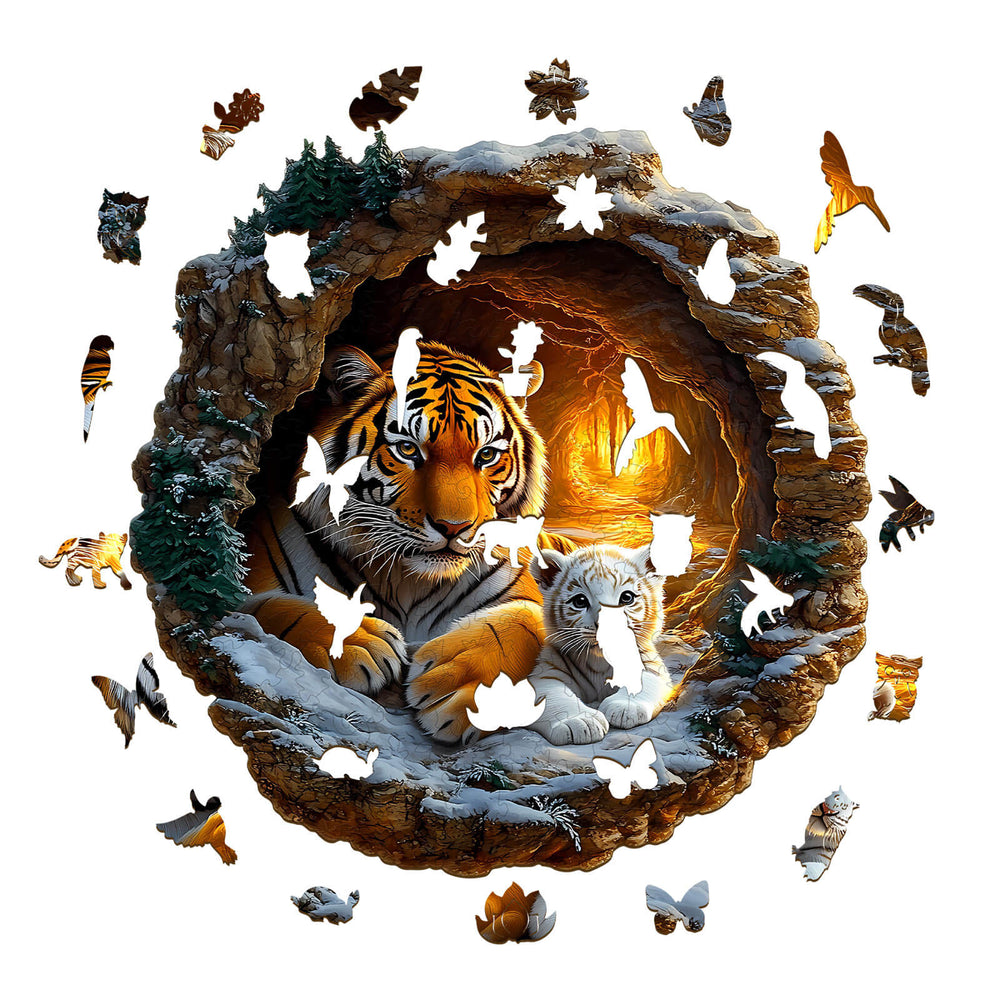 3D Tiger Family-2 Wooden Jigsaw Puzzle - Woodbests