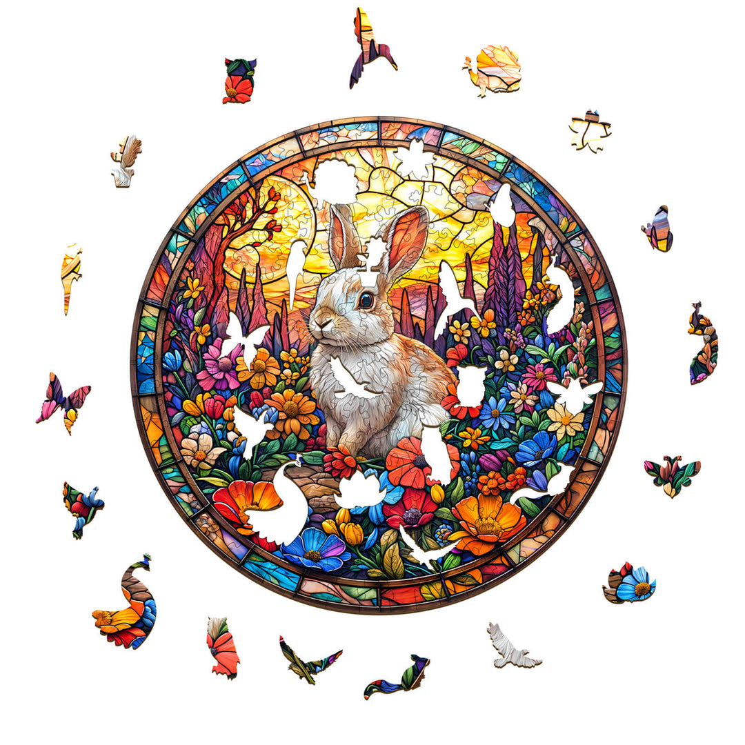Blumenfeld-Hase Holzpuzzle