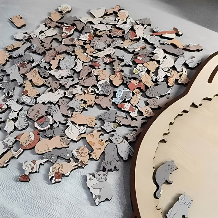 Morandi-Farbene Katzenförmige Holzpuzzle