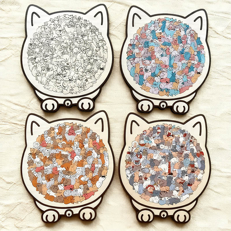 Morandi-Farbene Katzenförmige Holzpuzzle