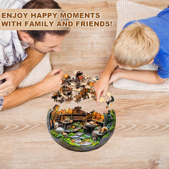 Moosbewachsene Bibliothek 3D-Holzpuzzle