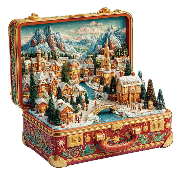 Koffer-Landschaft – Weihnachts Holzpuzzle