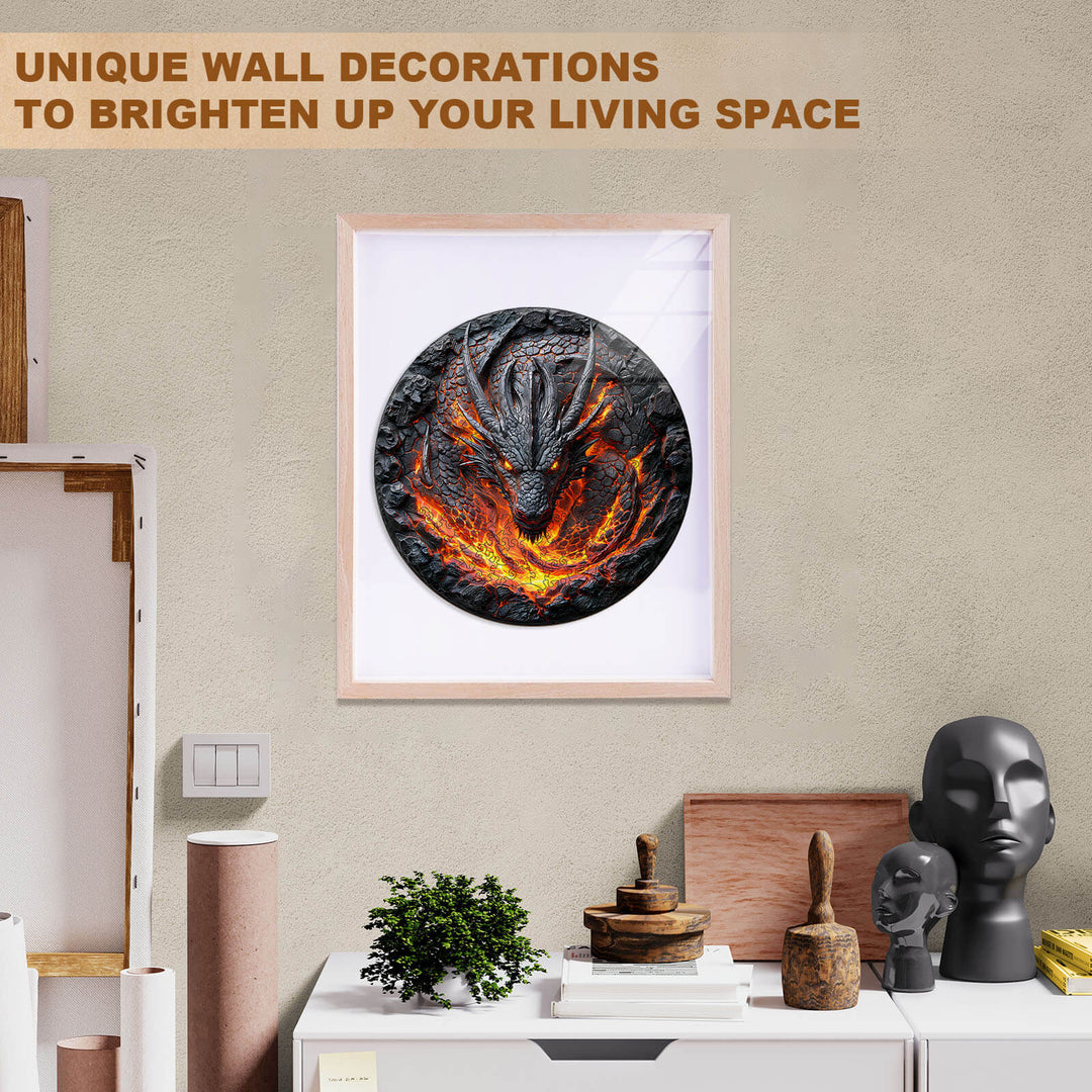 3D flame wall dragon Wooden Jigsaw Puzzle