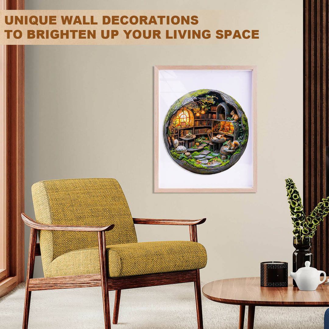 Moosbewachsene Bibliothek 3D-Holzpuzzle