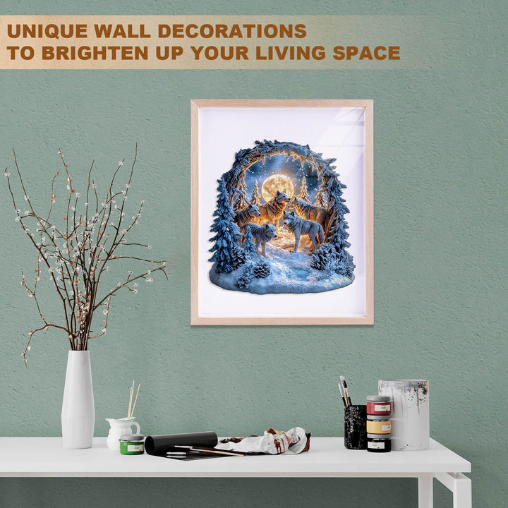 Schneenacht-Wölfe Holzpuzzle