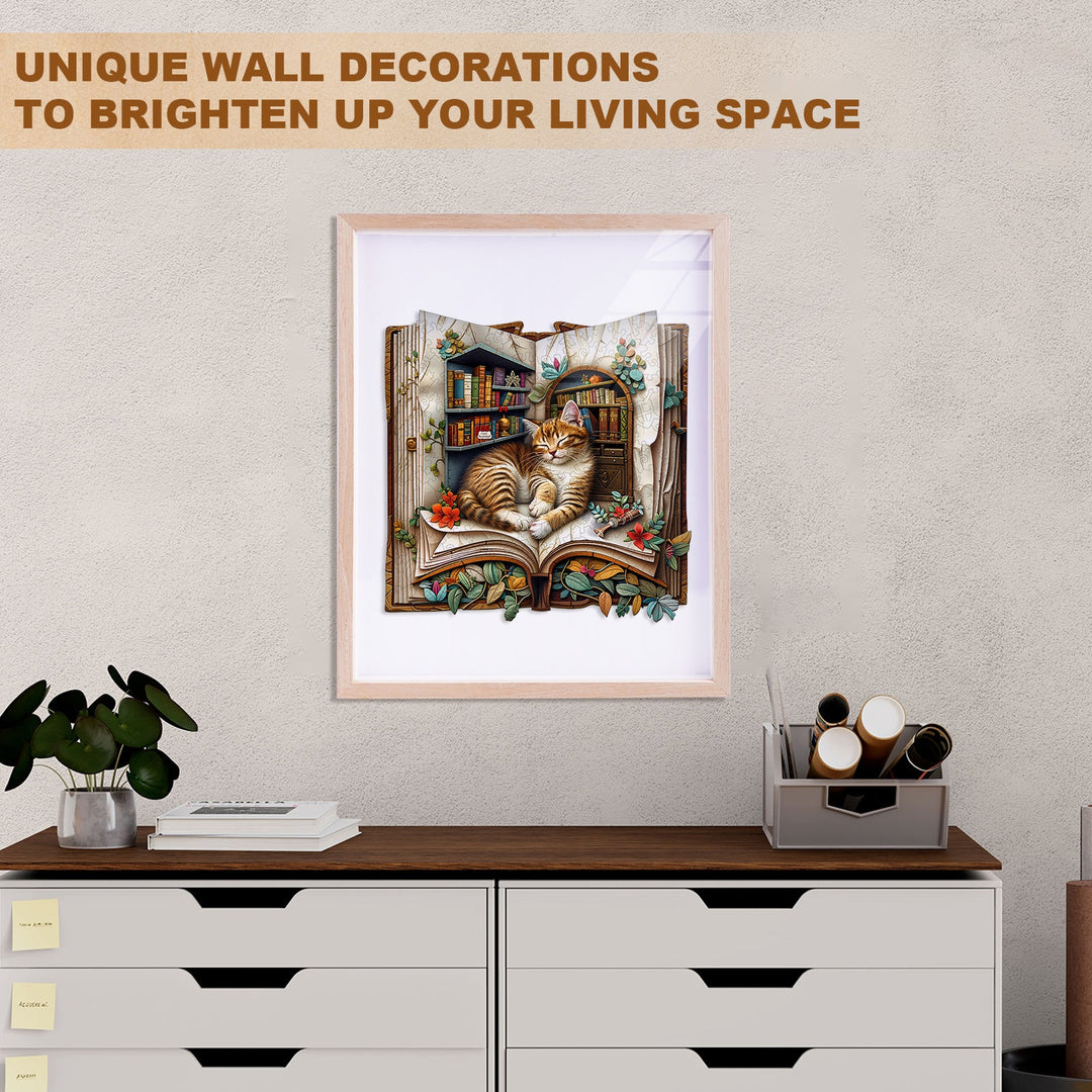 Katze im Buch Holzpuzzle