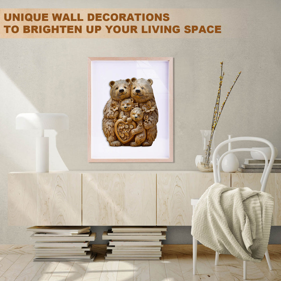 Woodcarve bear family wall art, a unique decoration to enhance your living space with a touch of nature.