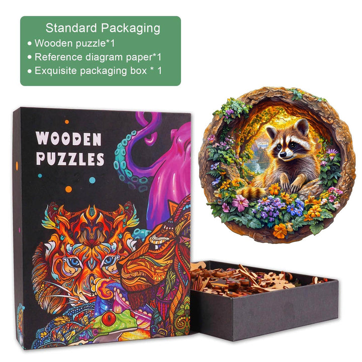 Waschbär im Urlaub Holzpuzzle