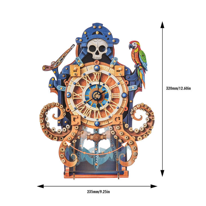 Oktopus-Seeungeheuer – DIY Holz-Uhr, 3D Puzzle-Bastelset