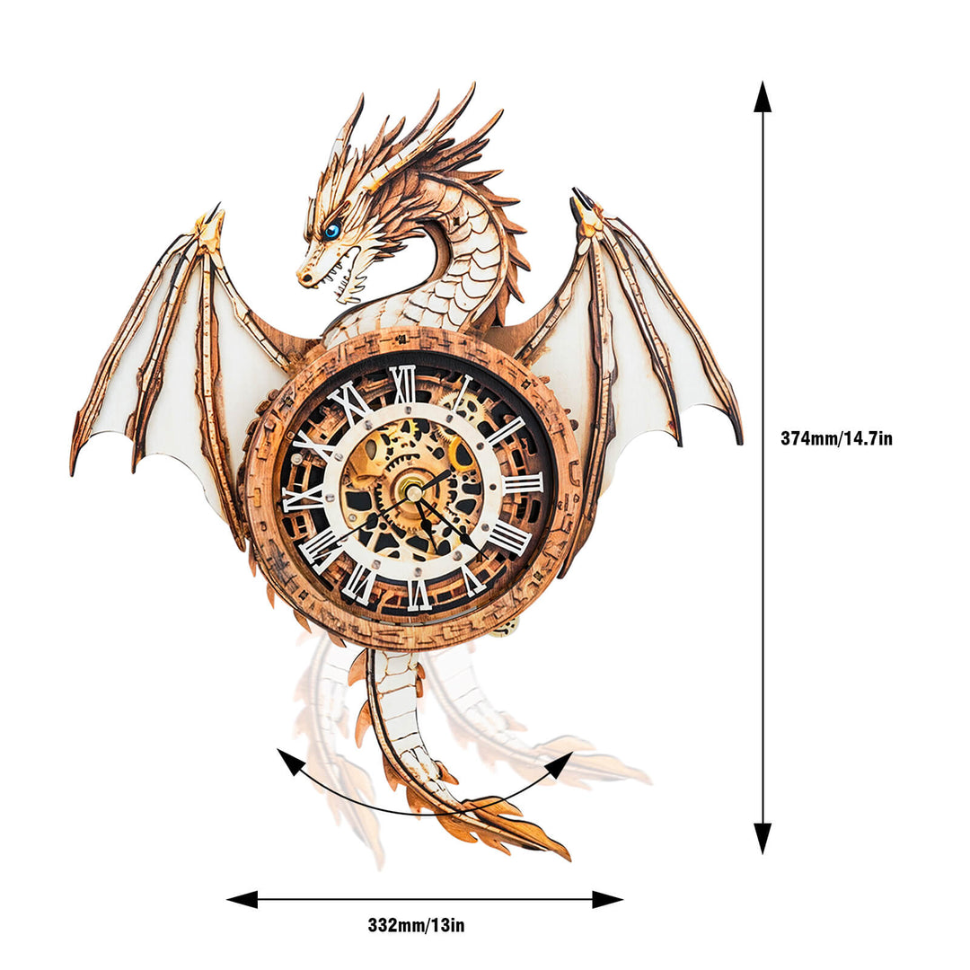 Antiker Drachen - 3D Holzuhr Puzzle Bastelset
