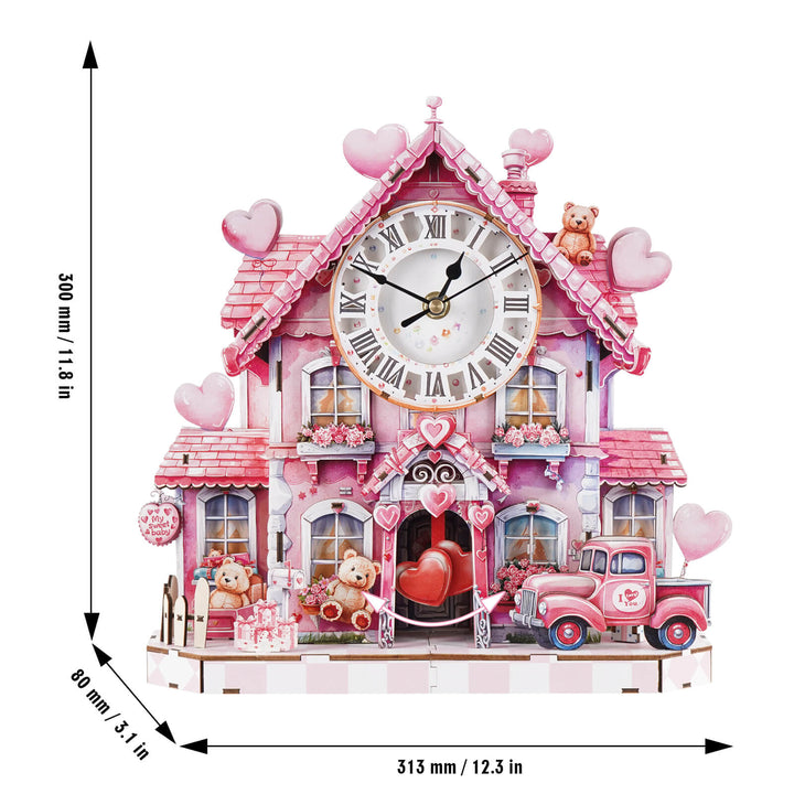 Sweetheart Cottage – 3D Holzuhr Puzzle Bastelset