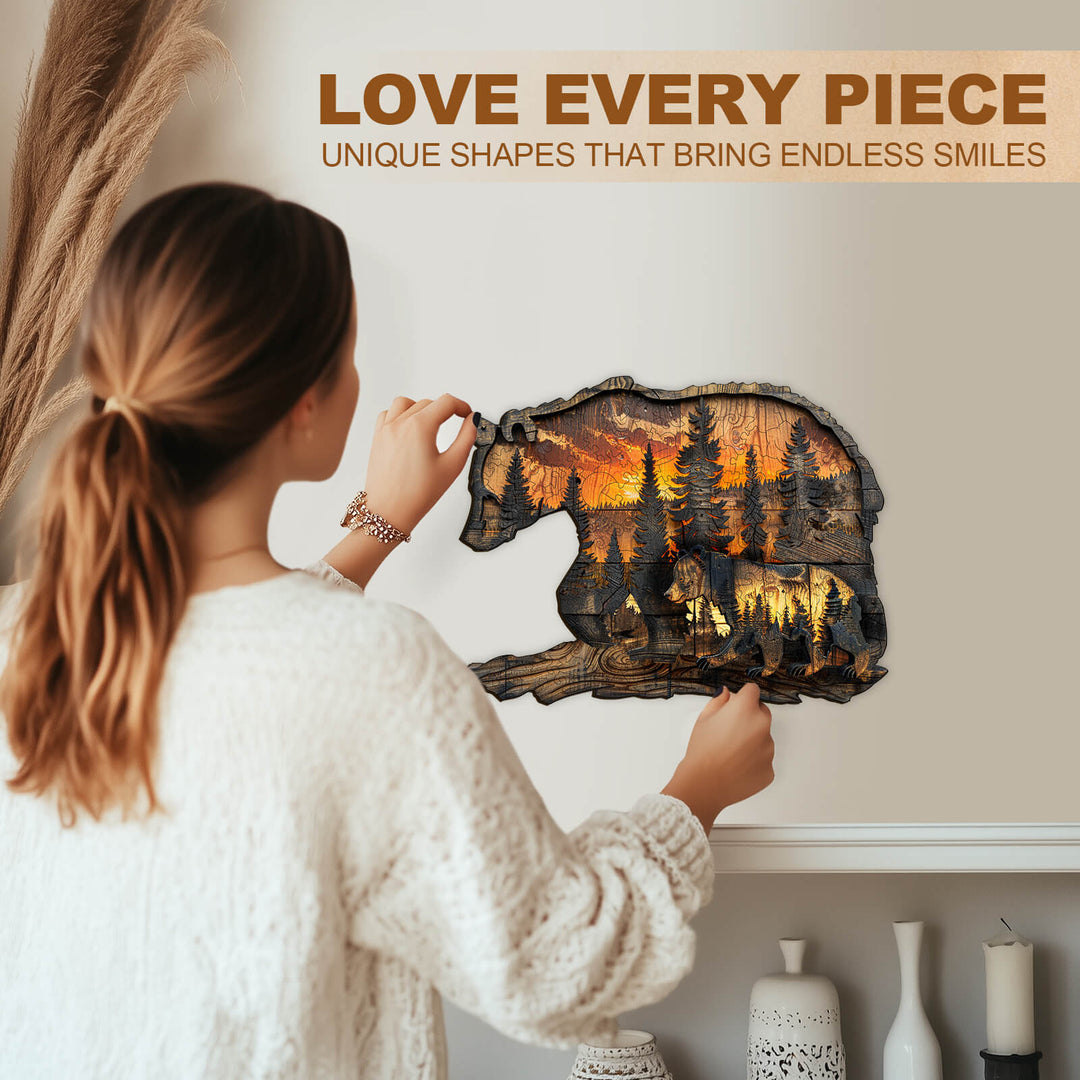 Holzschnitzerei Bär Holzpuzzle