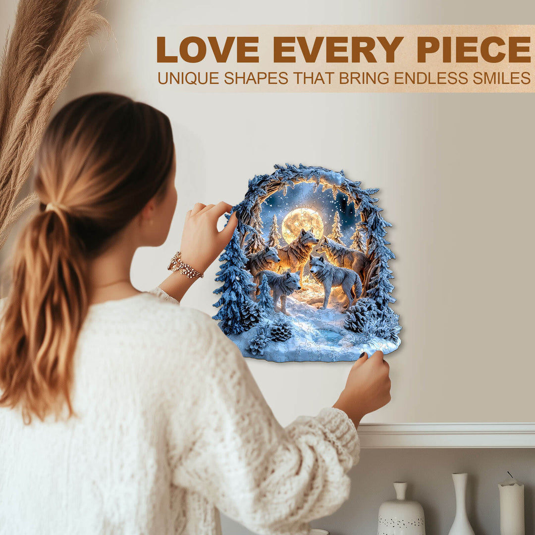 Schneenacht-Wölfe Holzpuzzle