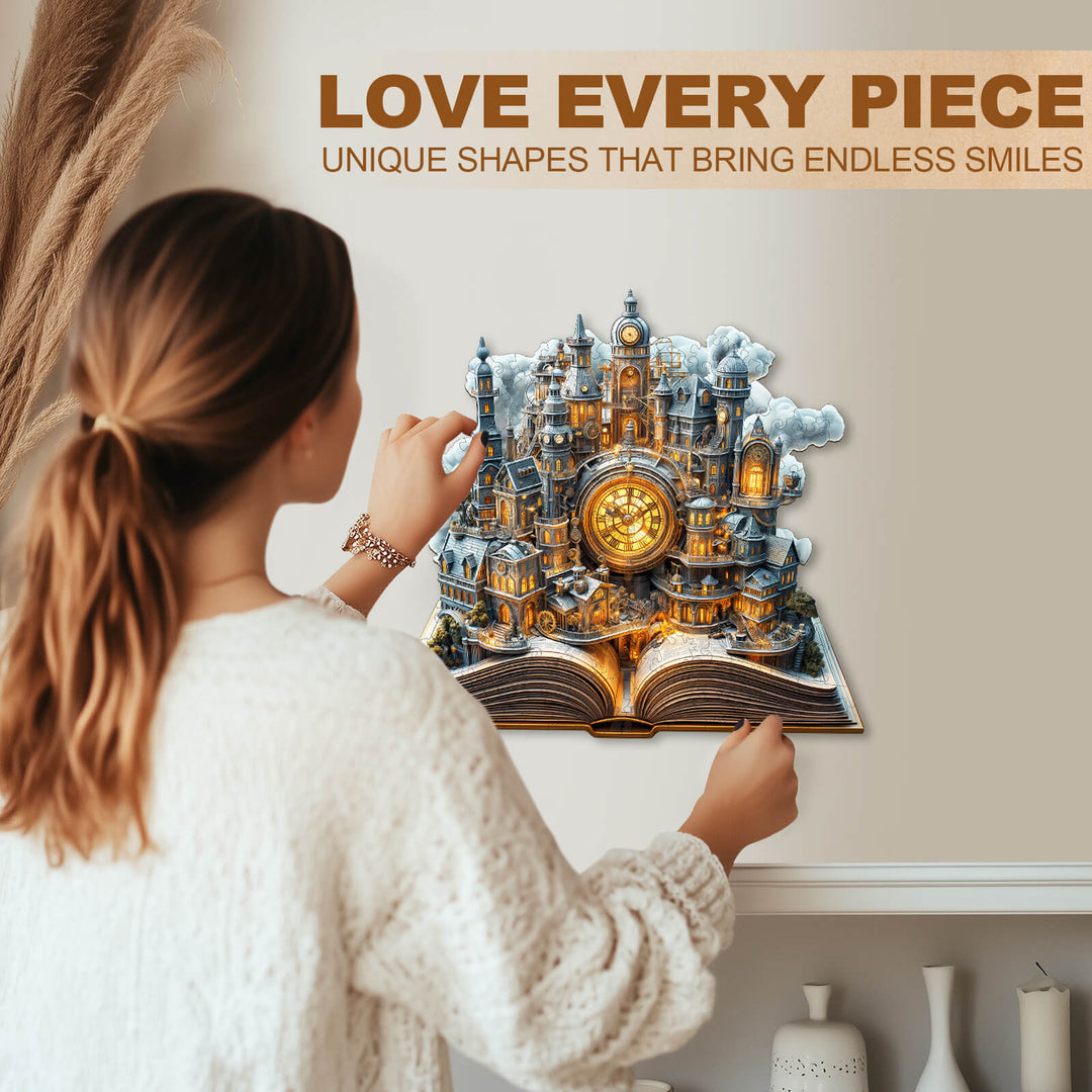 Uhrwerk-Stadt Holzpuzzle