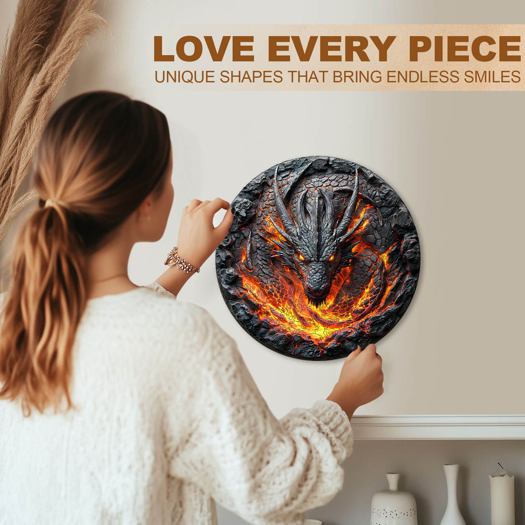 3D flame wall dragon Wooden Jigsaw Puzzle