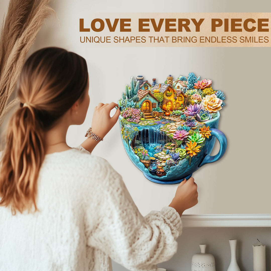 Sukkulenten-Tassen Holzpuzzle