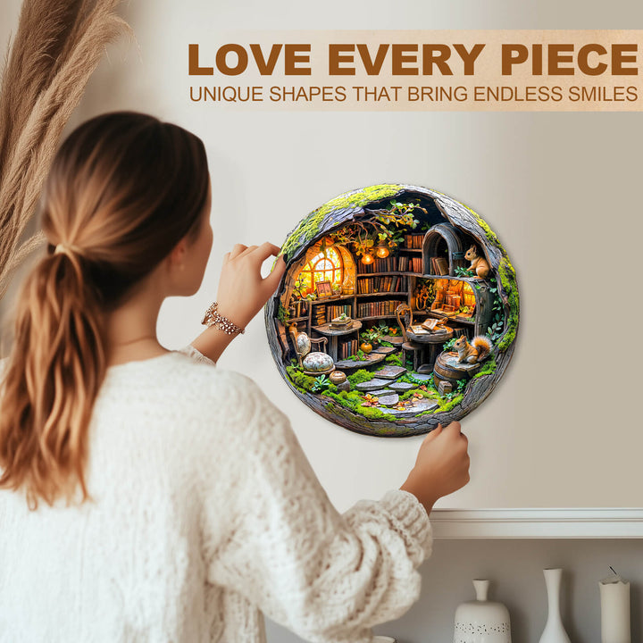 Moosbewachsene Bibliothek 3D-Holzpuzzle