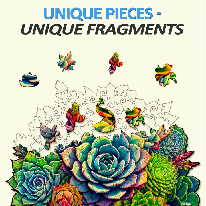 Colorful succulent plants jigsaw puzzle with unique pieces and designs, perfect for mind games and focus enhancement.