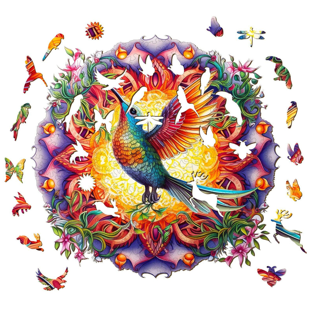 Mandala & Hummingbird 2 Wooden Jigsaw Puzzle-Woodbests