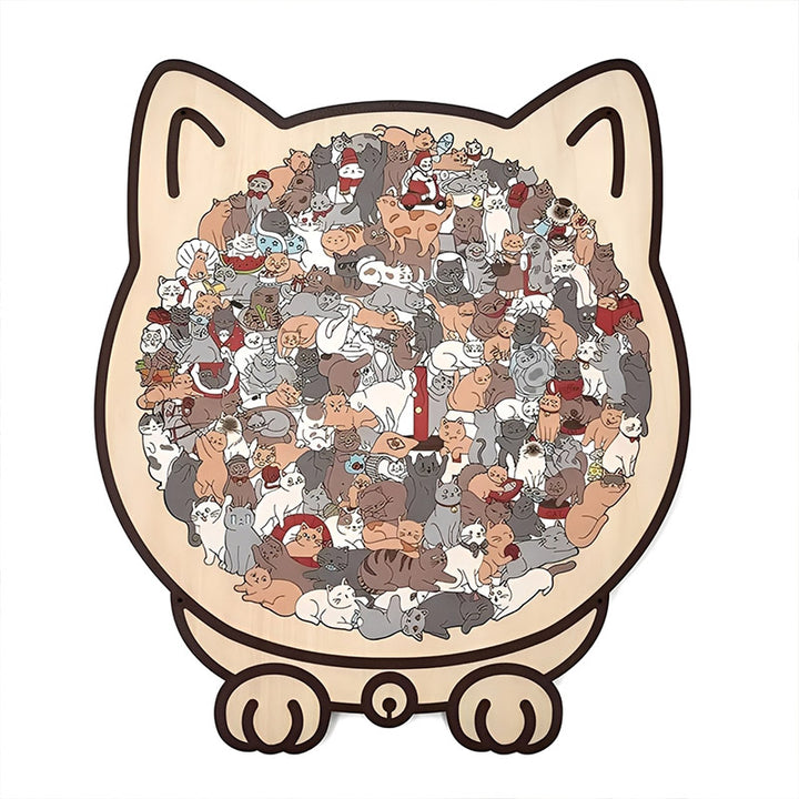 Morandi-Farbene Katzenförmige Holzpuzzle